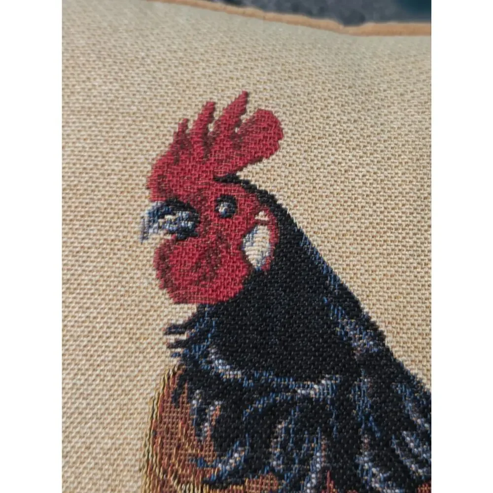 Rooster Needlepoint Pillow French Country 12x12 Nuetral Colors Farmhouse France